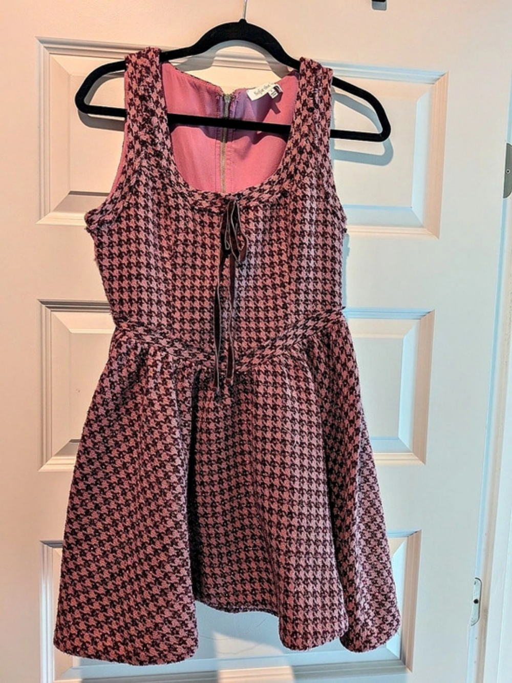 Sofie the label Houndstooth Mini Dress in Pink & Black Size Small Like New